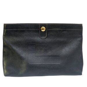 LANCEL Paris Bag Black Leather Made in Italy Clutch Designer Handbag